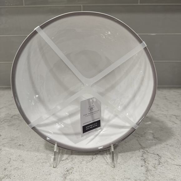 Set 4 GRAY / TAUPE RIM 9x2” PASTA BOWLS Melamine NEW Farmhouse Rachel Ashwell - Picture 1 of 4